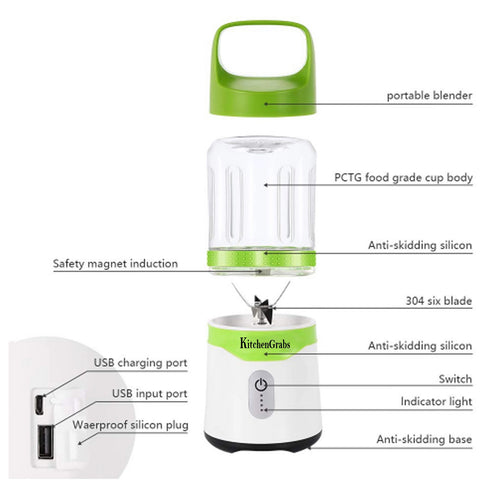 Image of Rechargeable, Personal and Portable Blender With 2 Juice Cups