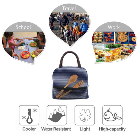 Image of Insulated Lunch Bag With Side Slit (Stripped Colors) - New and Improved Design