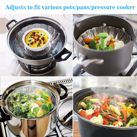 Image of Collapsible Stainless Steel Vegetable & Food Steamer Insert (Large 7"-11" and Medium 5.5"-9")) - Improved Design