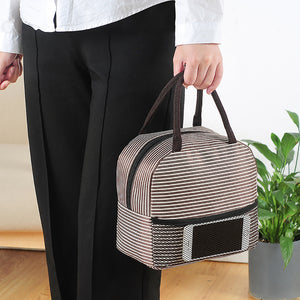 Insulated Lunch Bag With Side Slit (Stripped Colors) - New and Improved Design