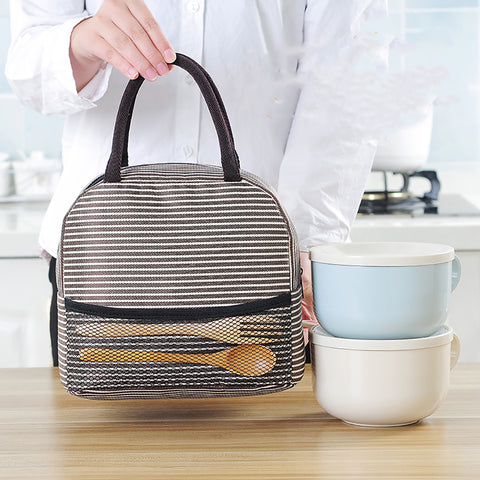 Image of Insulated Lunch Bag With Side Slit (Stripped Colors) - New and Improved Design