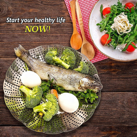 Image of Collapsible Stainless Steel Vegetable & Food Steamer Insert (Large 7"-11" and Medium 5.5"-9")) - Improved Design