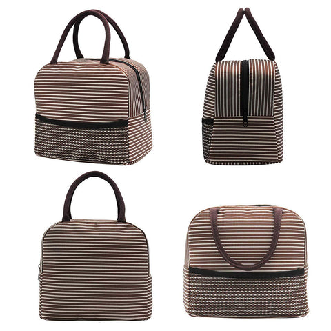 Insulated Lunch Bag With Side Slit (Stripped Colors) - New and Improved Design