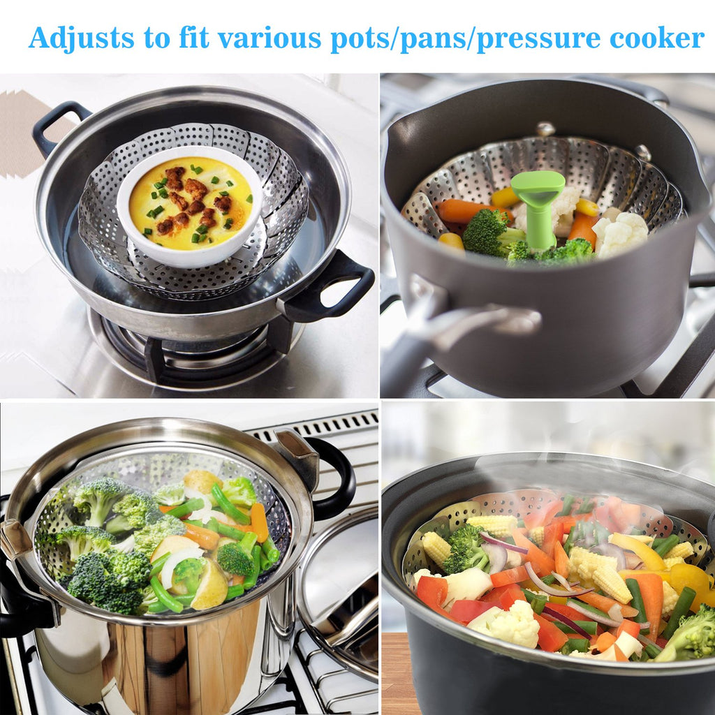 Collapsible Stainless Steel Vegetable & Food Steamer Insert (Large 7"-11" and Medium 5.5"-9")) - Improved Design
