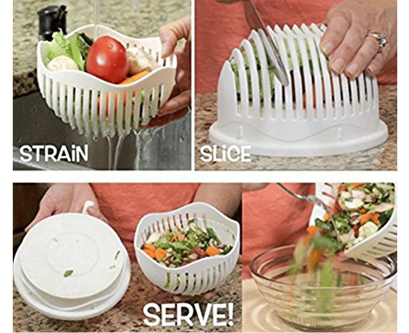 Salad Cutter Bowl 60 Second Salad Maker Food Grade ABS Vegetable Cutter  Salad Chopper/ Salad Slicer (white)
